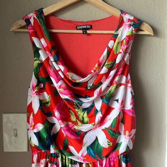 EXPRESS Floral Sleeveless Drape Neck Mini Dress - Picture 1 of 7